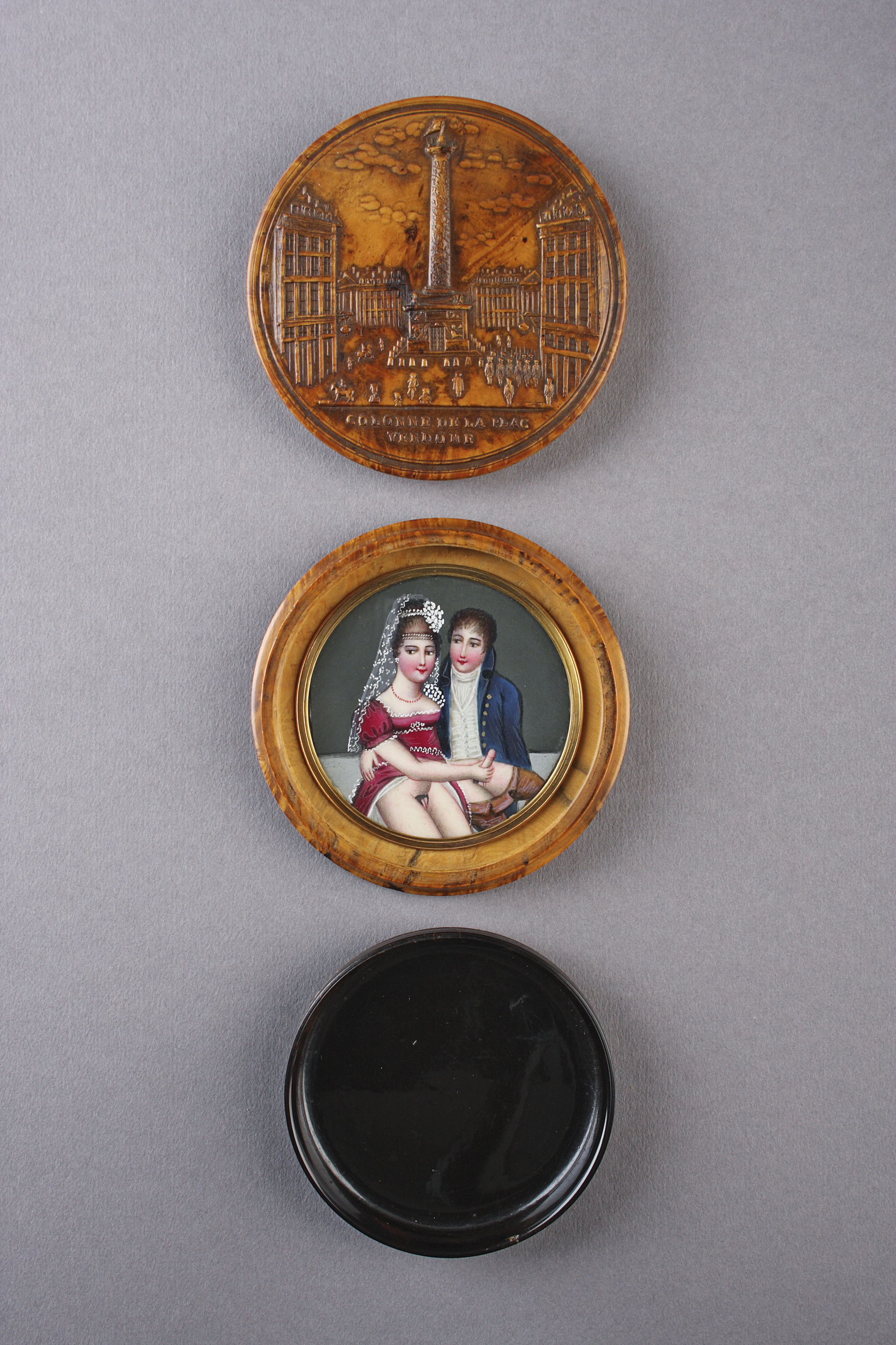 Erotic French Pressed Burr Maple Snuff Box